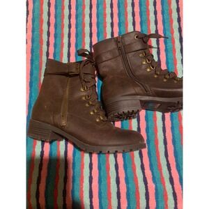 Unbound Womens Brown Lace Up Side Zip Ankle Boots Size 7